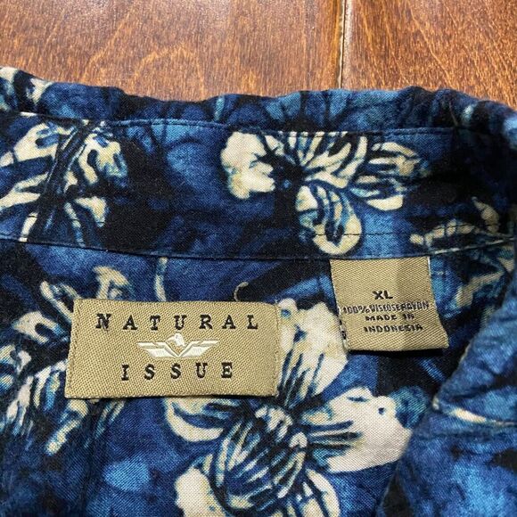Natural Issue Vintage 90s Hawaiian Navy White Button Front Shirt Men's Size XL - Picture 7 of 9